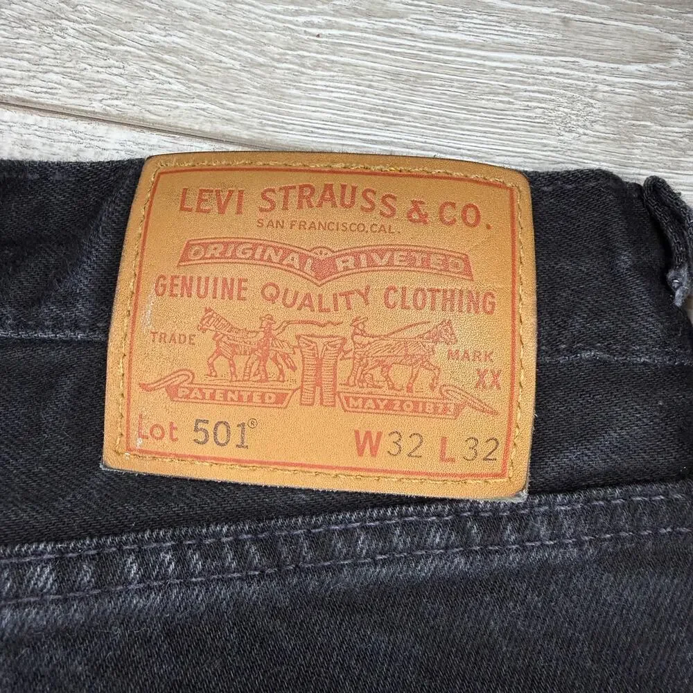 Men’s Levi’s Premium 501 Original Fit Jeans Washed Blk Denim W32 L32 Button Fly